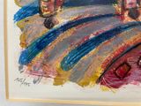 a picture of a painting of a train on the tracks