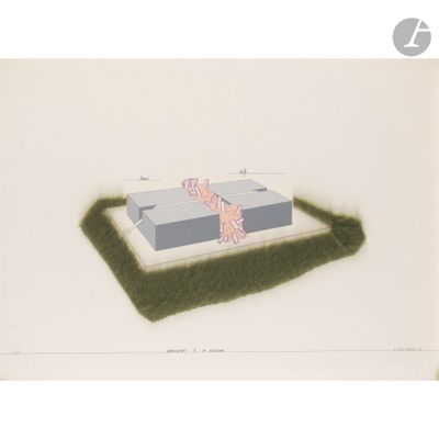 an image of a drawing of a building with a green lawn