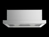 a close up of a stainless steel range hood on a black background