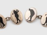 trois paires de boutons de manchette ornées de silhouettes de golfeurs