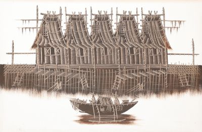 un dessin représentant un bateau sur un plan d'eau