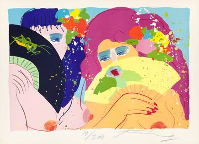 an image of a painting of two women with flowers in their hair