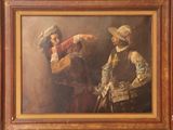 tableau représentant un homme qui montre du doigt un autre homme en costume