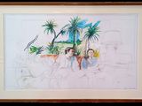 a picture of a drawing of two women sitting on a couch