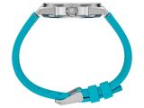 a watch with a blue strap on a white background