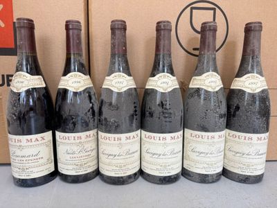 six bouteilles de vin sont alignées sur une table