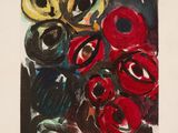 an image of a painting of red and black flowers on a white background