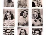 several black and white photos of a woman with different hair styles