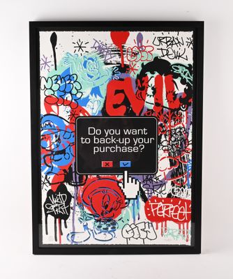 framed picture of a picture of graffiti on a wall with the words do you want to backup your phone?