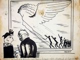 an old cartoon of a man and a woman in front of a picture of a bird