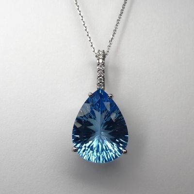 Pendentif « goutte » topaze bleue taille poire env. 8 ct et … - Photo 1