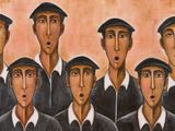 un tableau représentant un groupe d'hommes coiffés de chapeaux