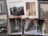 several old black and white photographs of people in a park