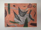 dessin représentant une peinture d'un oiseau et d'un poisson sur une surface