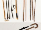 several different types of canes and cane sticks are arranged on a white surface