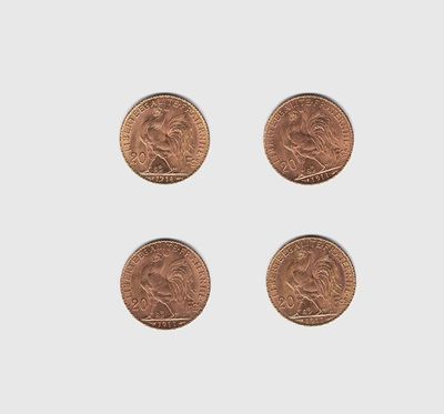 un lot de quatre pièces sur lesquelles figure le portrait d'un homme