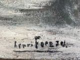 an image of a painting of a man riding a horse in the snow