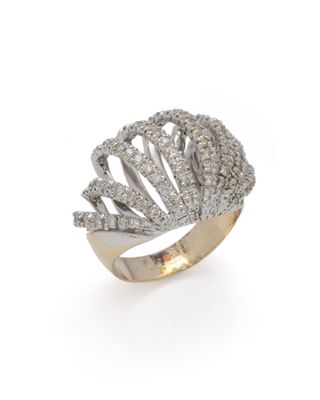 a close up of a diamond ring on a white background