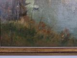 an oil painting of a tree in a field with a sky background