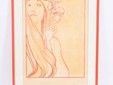 tableau représentant une femme aux longs cheveux, ornés de fleurs