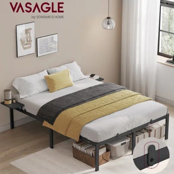 Cadre de lit VASAGLE 190 x 140 avec Sommier Métal, Cadre en …