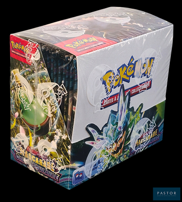 a box of pokemon trading card game items on a black background