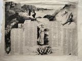 a drawing of a man and a woman standing in front of a wall