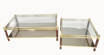 pair of brass and glass coffee tables, 1970s