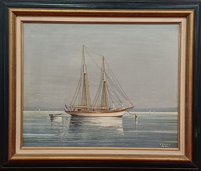 ECOLE XXè "Ketch" huile sur panneau signé G.