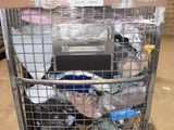 a metal cart with a bunch of items in it