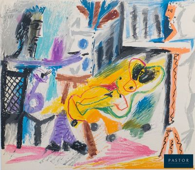 le dessin d'un enfant représentant une femme en robe jaune