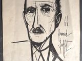 une image représentant le dessin d'un homme moustachu sur une feuille de papier