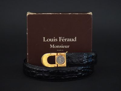 Louis FERAUD, Ceinture pour homme en cuir noir. Boucle dorée…