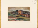 an image of a painting of a landscape with a house in the distance