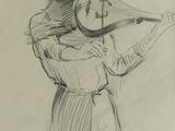 pencil drawing of a woman holding a baseball bat in her hands