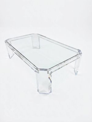 rectangular clear acrylic coffee table with clear glass top