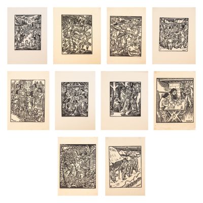 un ensemble de douze gravures « etci » représentant diverses scènes