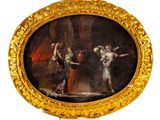 une image représentant un tableau où l'on voit un homme et une femme dans une grotte