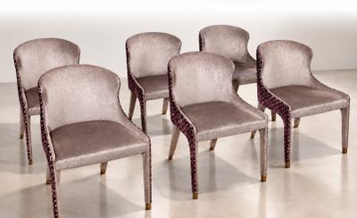 lot de six chaises de salle à manger avec dossiers rembourrés