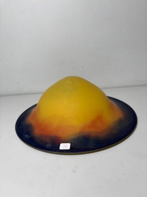 a yellow and black plate with a yellow and orange design on it