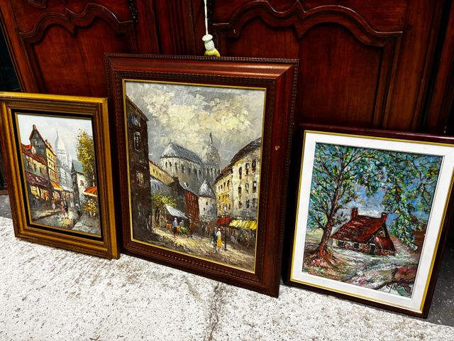 Lot de 2 huiles sur toile et 1 huile sur carton : Burnett « Montm...
