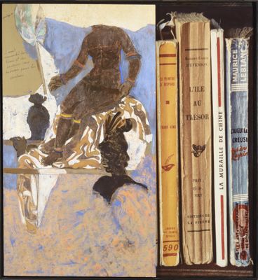 un tableau représentant une femme assise sur un lit, à côté de livres