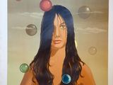 un tableau représentant une femme avec plein de bulles dans les cheveux