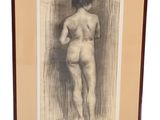 une image représentant le dessin d'une femme nue debout devant un mur