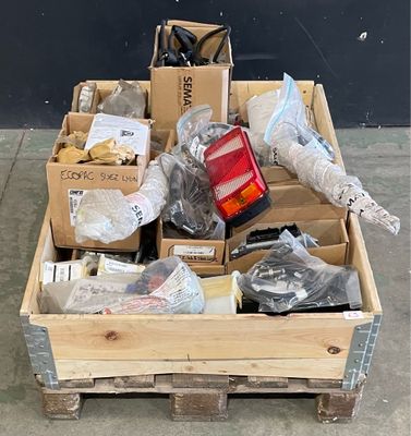 many boxes of assorted items on a pallet