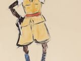 dessin représentant un homme vêtu d'un t-shirt jaune et d'un short jaune, pointant quelque chose du doigt