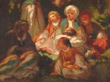 an image of a painting of a group of people in a forest