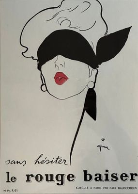 affiche française représentant une femme aux yeux bandés et au rouge à lèvres rouge