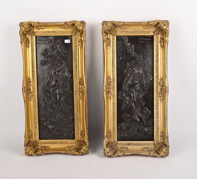 paire de bas-reliefs français en bronze du XIXe siècle représentant un homme et une femme