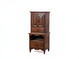 an old wooden cabinet with a drawer underneath it